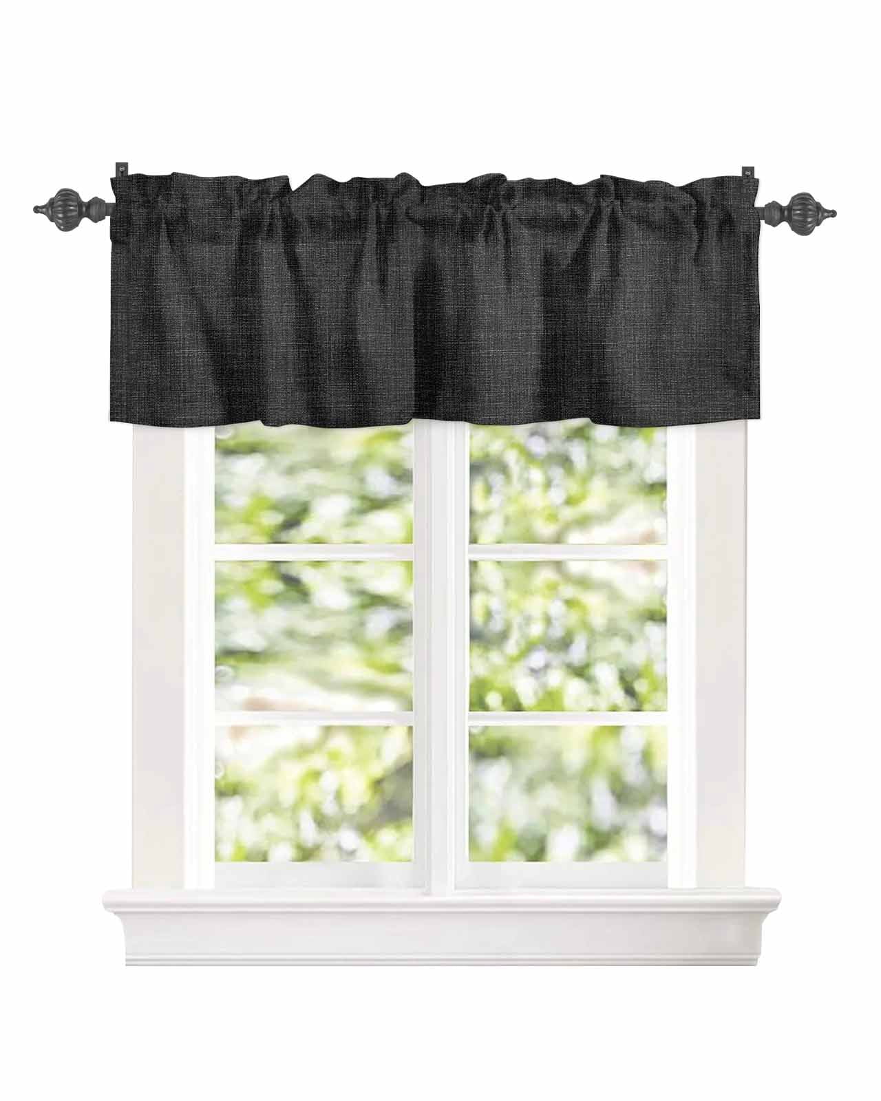 Kitchen Curtain Valances for Windows,Black Linen Vintage Bottom Rod Pocket Small Valance Solid Farm Burlap Short Window Treatment for Bedroom Bathroom Living Room,54"x18"