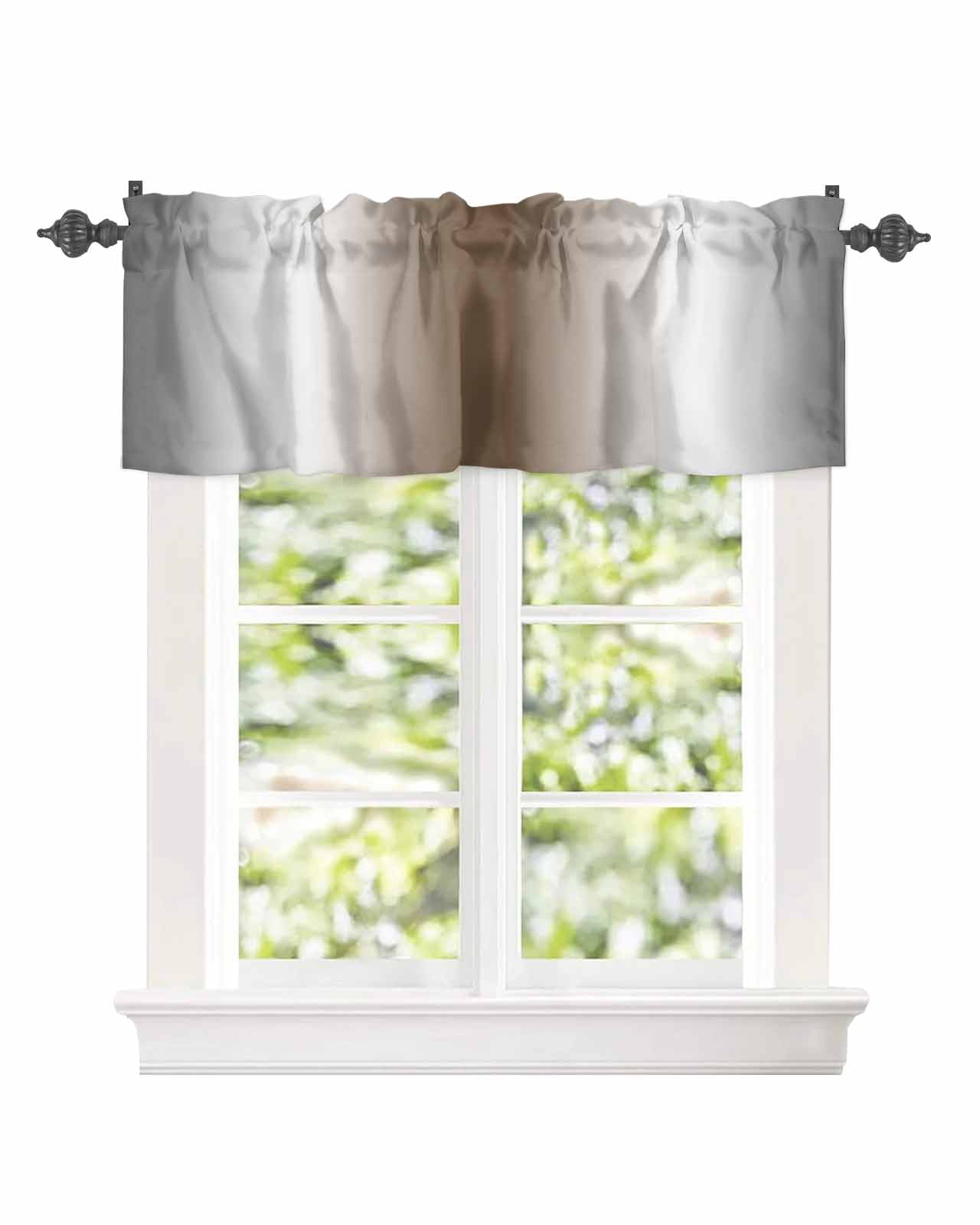 Kitchen Curtain Valances for Windows,Farm Rustic Brown Grey Color Ombre ...