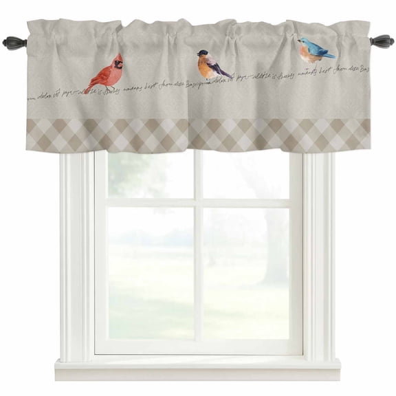 Kitchen Curtain Valances for Windows,Farmhouse Cardinal Watercolor Bird Rod Pocket Small Valance Short Window Treatment for Bedroom Bathroom Living Room,42"x12"