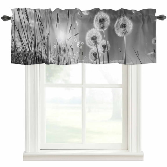 Kitchen Curtain Valances for Windows,Farmhouse Grey Field Dandelion Rural Plant Rod Pocket Small Valance Short Window Treatment for Bedroom Bathroom Living Room,42"x12"