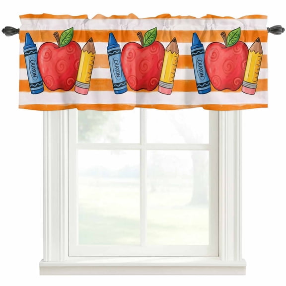 Kitchen Curtain Valances for Windows,Fruit Apples Pencils Crayons Rod Pocket Small Valance Short Window Treatment for Bedroom Bathroom Living Room,42"x12"