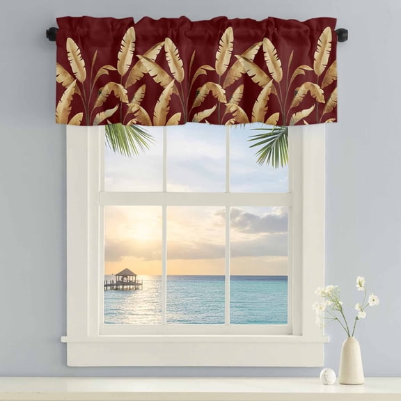 Vlanace 2 Pack Valances for Window, Orange Red Palm Tree Short Curtains for ...