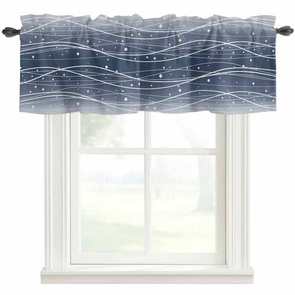 Kitchen Curtain Valances for Windows,Ocean Gradient Navy Blue Waves Rod Pocket Small Valance Short Window Treatment for Bedroom Bathroom Living Room,42"x12"