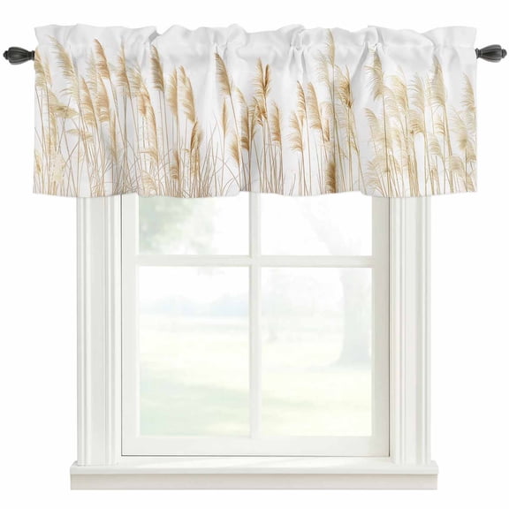 Kitchen Curtain Valances for Windows,Pastoral Reed Pampas Grass Plant Rod Pocket Small Valance Short Window Treatment for Bedroom Bathroom Living Room,42"x12"
