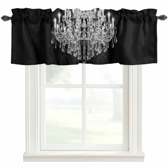 Kitchen Curtain Valances for Windows,Retro Crystal Chandelier Rod Pocket Small Valance Short Window Treatment for Bedroom Bathroom Living Room,42"x12"