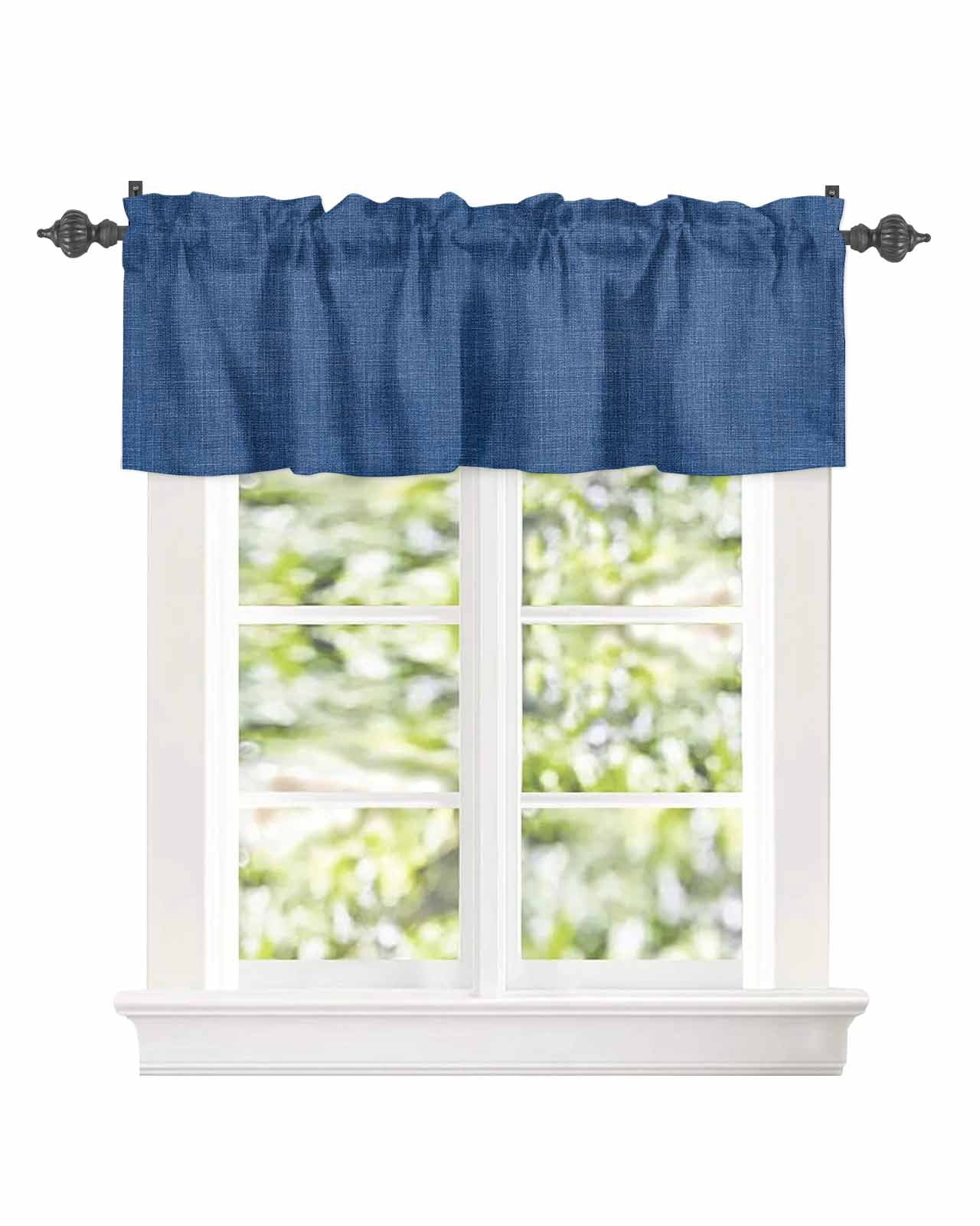 Kitchen Curtain Valances for Windows,Retro Farm Linen Flax Rod Pocket Small Valance Blue Solid Color Ocean Short Window Treatment for Bedroom Bathroom Living Room,54"x18"
