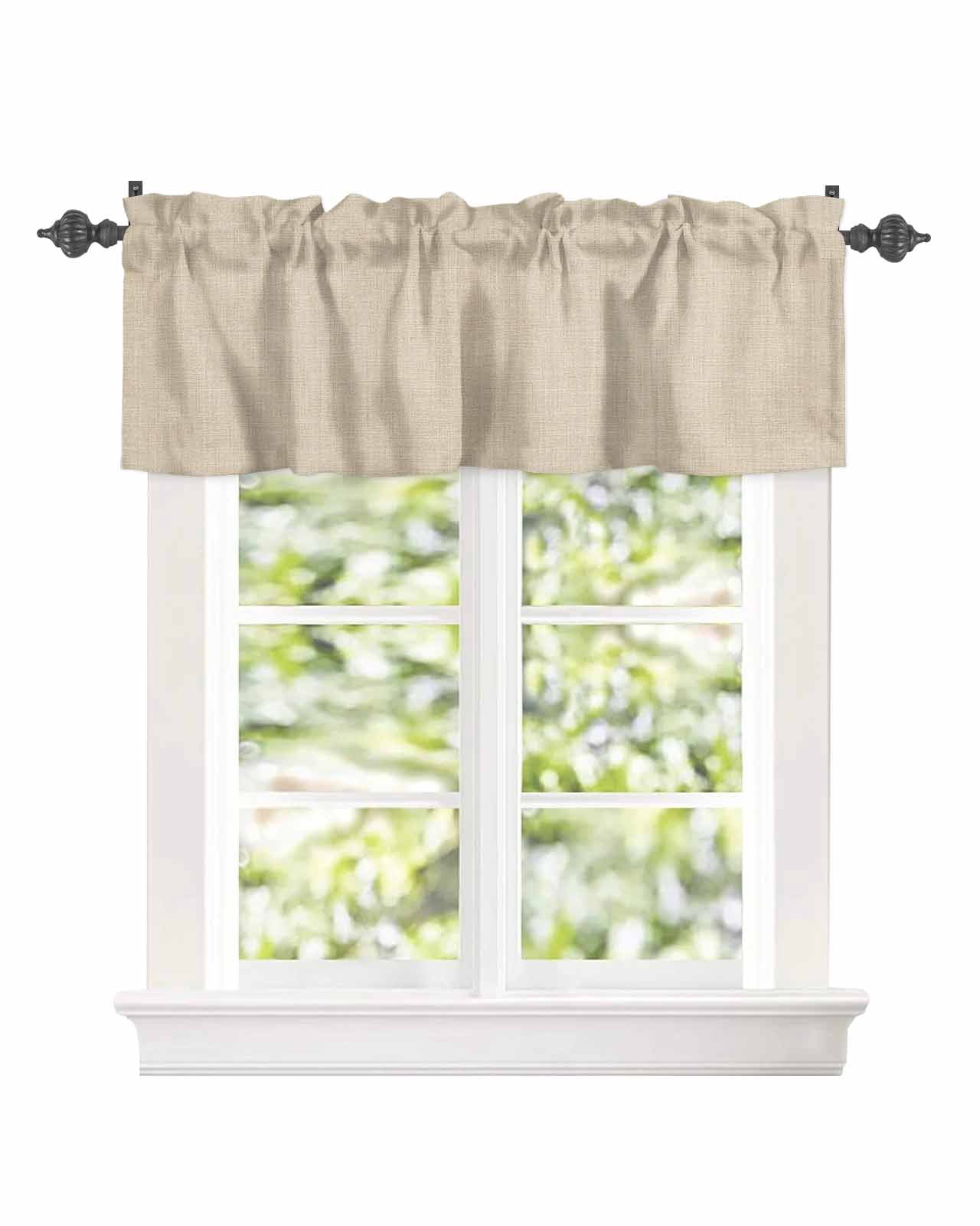 Kitchen Curtain Valances for Windows,Vintage Country Beige Linen Texture Rod Pocket Small Valance Farm Burlap Short Window Treatment for Bedroom Bathroom Living Room,54"x18"
