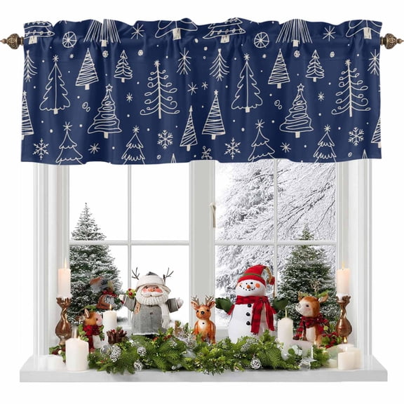 Kitchen Curtain Valances for Windows,Abstract Christmas Tree Navy Blue Rod Pocket Small Valance
