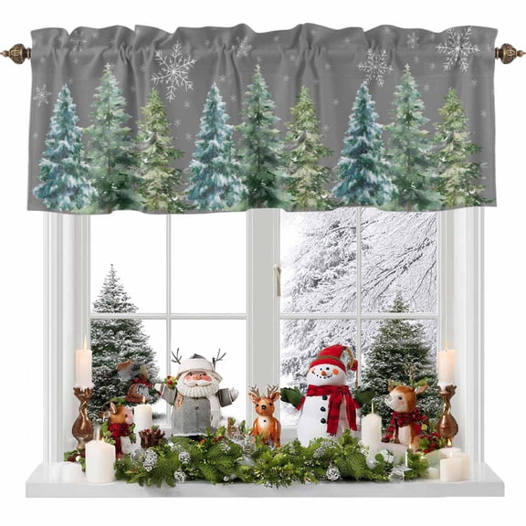 Kitchen Curtain Valances for Windows,Abstract Green Christmas Tree Rod Pocket Small Valance Panel