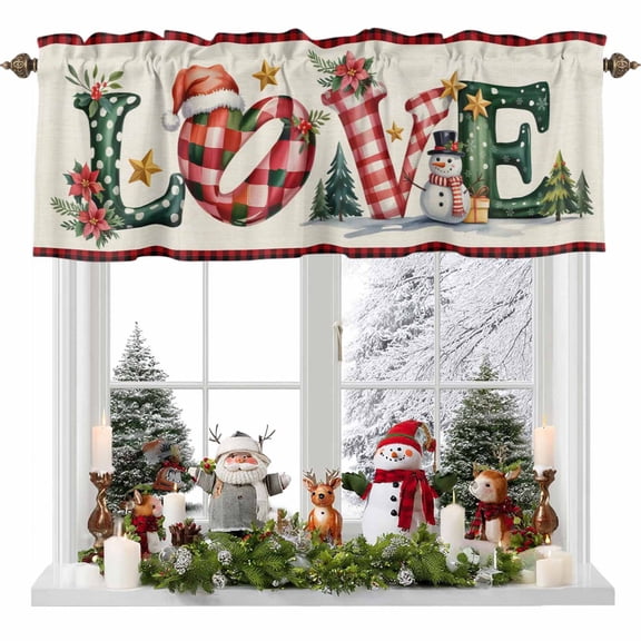 Kitchen Curtain Valances for Windows,Abstract Love Words on Linen Rod Pocket Small Valance