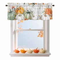 Kitchen Curtain Valances for Windows,Autumn Thanksgiving Orange Pumpkin Green Leaves Rod Pocket Small Valance Vintage Wooden,54"x18"