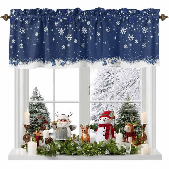 Kitchen Curtain Valances for Windows,Blue Gray Christmas Balls Rod Pocket Small Valance