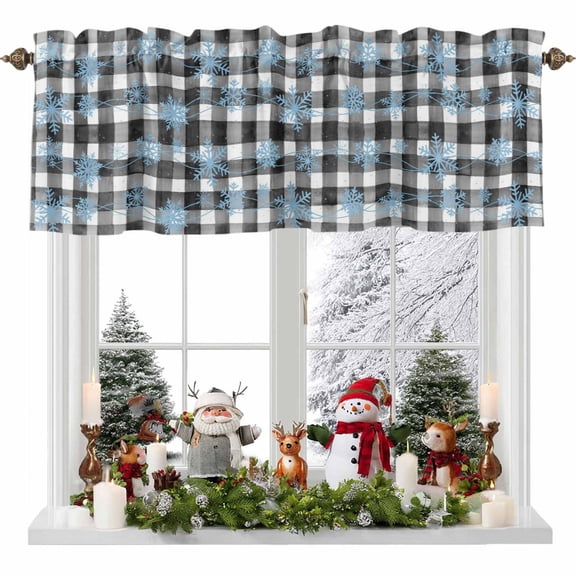 Kitchen Curtain Valances for Windows,Blue Winter Snowflakes Rod Pocket Small Valance Panel