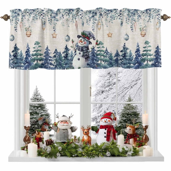 Kitchen Curtain Valances for Windows,Christmas Eucalyptus Leaf Pinetree Rod Pocket Small Valance