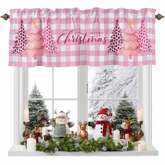 Kitchen Curtain Valances for Windows,Christmas Leopard Trees Rod Pocket Small Valance Panel