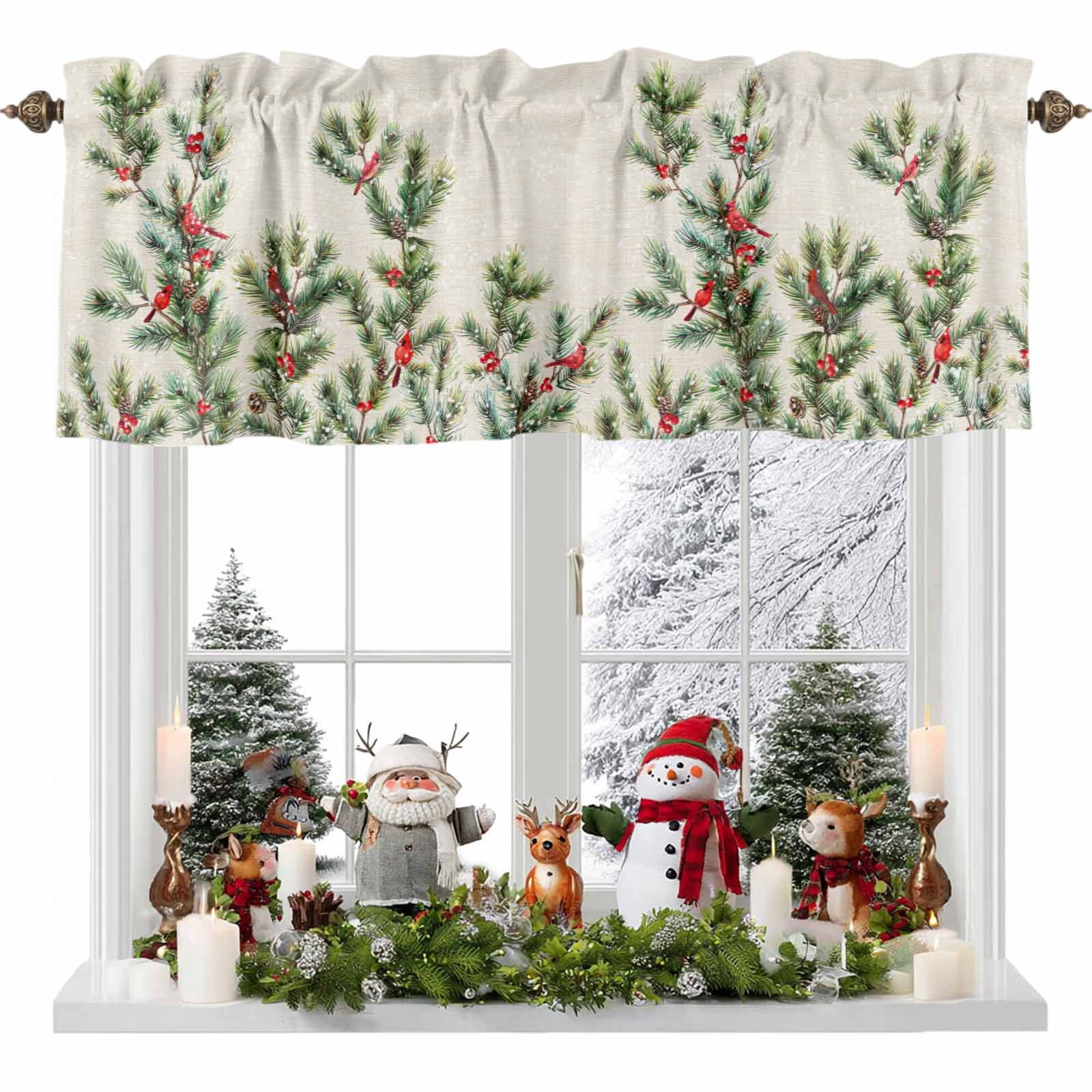 Kitchen Curtain Valances for Windows,Christmas Red Cardinal on Spruce ...