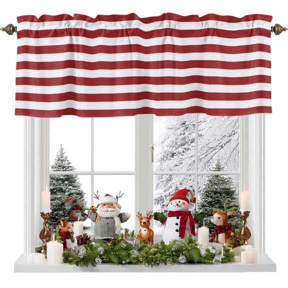 Kitchen Curtain Valances for Windows,Christmas Stripes Rod Pocket Small Valance