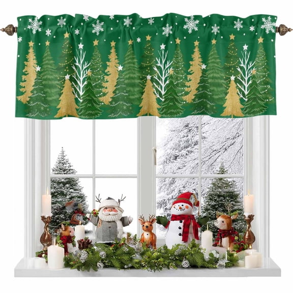 Kitchen Curtain Valances for Windows,Christmas Tree on Green Rod Pocket Small Valance