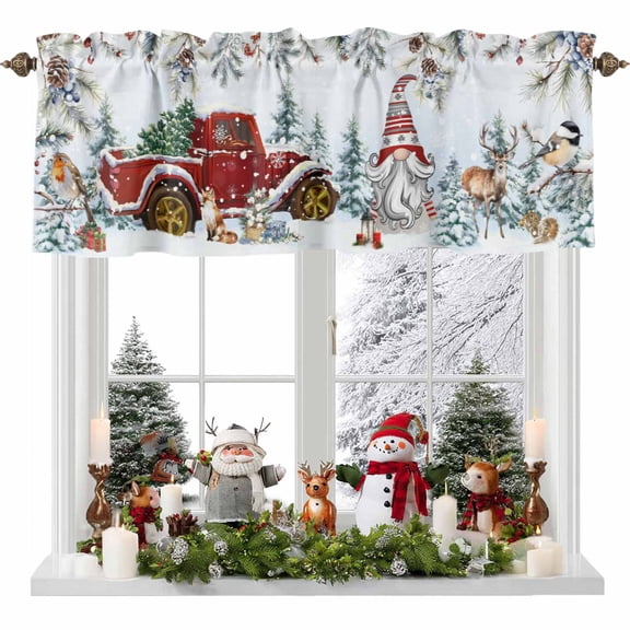 Kitchen Curtain Valances for Windows,Dwarf Merry Christmas Pine Tree Rod Pocket Small Valance Panel