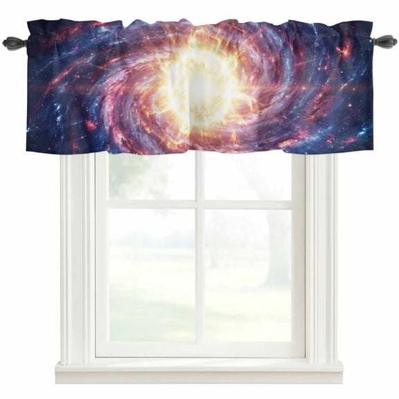 Kitchen Curtain Valances for Windows,Galaxy Planet Theme Rod Pocket Small Valance Short Window Treatment for Bedroom Bathroom Living Room,42"x12"