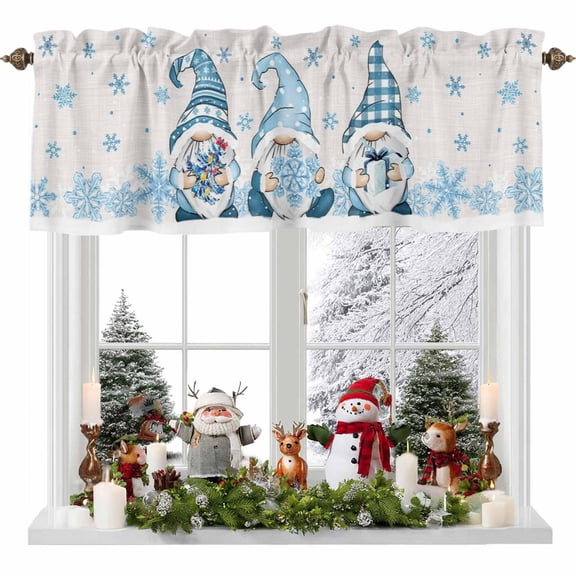 Kitchen Curtain Valances for Windows,Gnomes Christmas Tree Rod Pocket Small Valance
