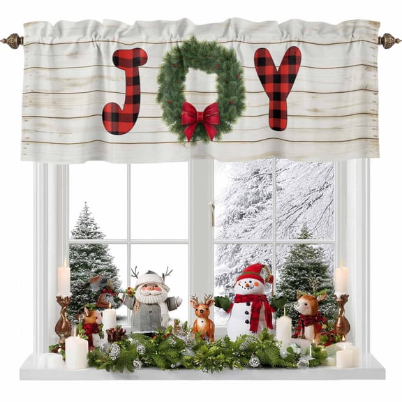 Kitchen Curtain Valances for Windows,Joy Words on Country Wood Board Rod Pocket Small Valance Panel