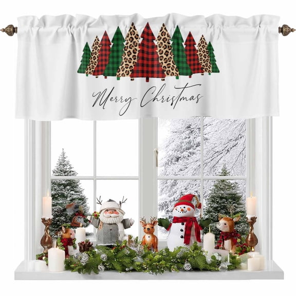 Kitchen Curtain Valances for Windows,Leopard Print Green Lattice Tree Rod Pocket Small Valance Panel