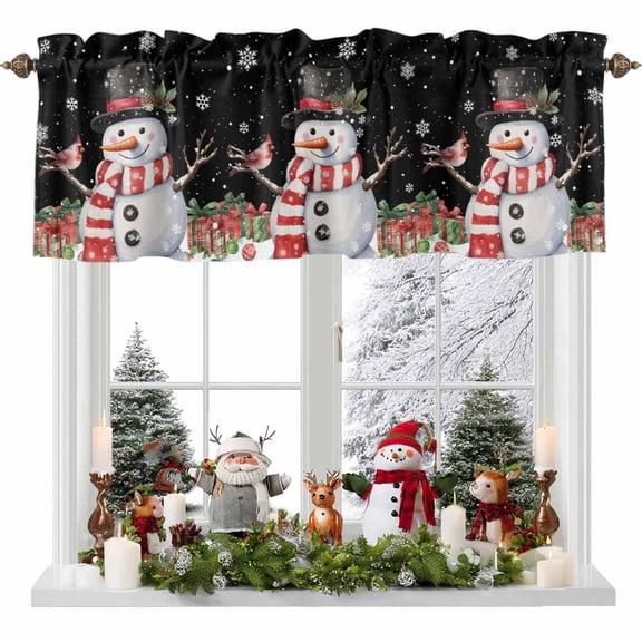 Kitchen Curtain Valances for Windows,Let Snow Words on Black Rod Pocket Small Valance Panel