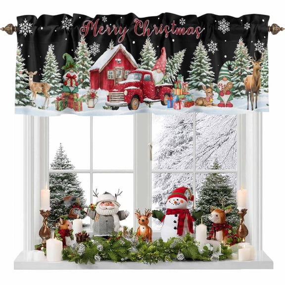 Kitchen Curtain Valances for Windows,Let Snow Words on Black Rod Pocket Small Valance Panel