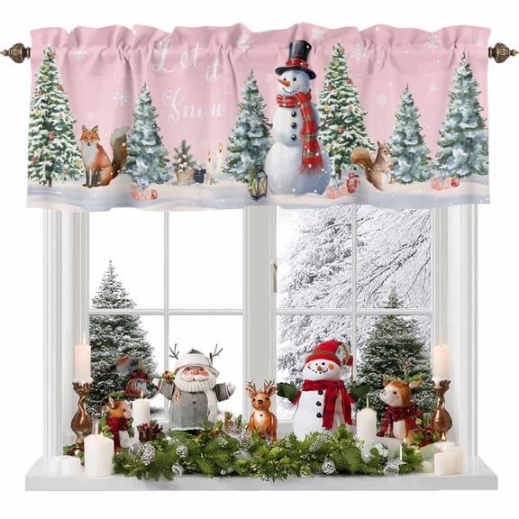 Kitchen Curtain Valances for Windows,Let Snow Words on Pink Rod Pocket Small Valance