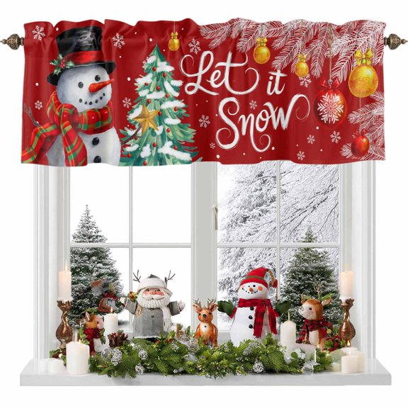 Kitchen Curtain Valances for Windows,Let Snow Words on Red Rod Pocket Small Valance
