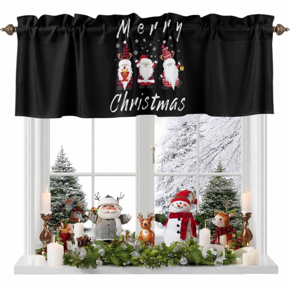 Kitchen Curtain Valances for Windows,Merry Christmas Funny Gnomes and Snowflake Rod Pocket Small Valance