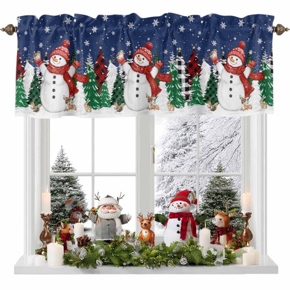 Kitchen Curtain Valances for Windows,Merry Christmas Words on Navy Blue Rod Pocket Small Valance