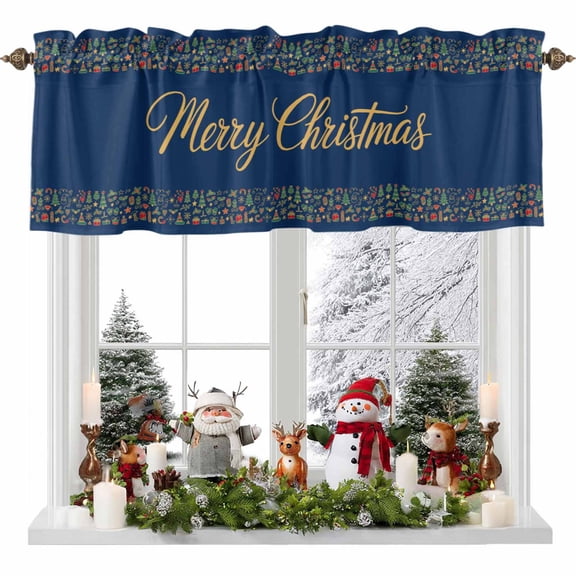 Kitchen Curtain Valances for Windows,Modern Christmas Tree Snowflake Rod Pocket Small Valance Panel
