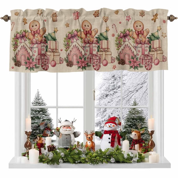 Kitchen Curtain Valances for Windows,Retro Ginger-cake People Rod Pocket Small Valance