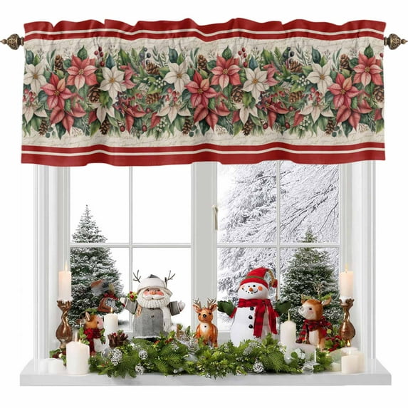 Kitchen Curtain Valances for Windows,Rustic Flower Berry Leaf Rod ...