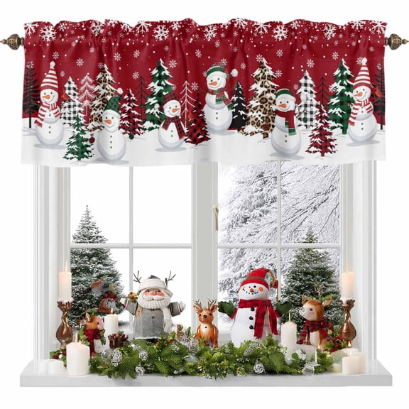 Kitchen Curtain Valances for Windows,Snowman Christmas Tree Leopard Rod Pocket Small Valance Panel