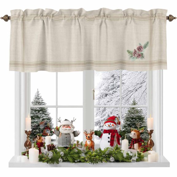 Kitchen Curtain Valances for Windows,Vintage Christmas Pine Cones Rod Pocket Small Valance Panel