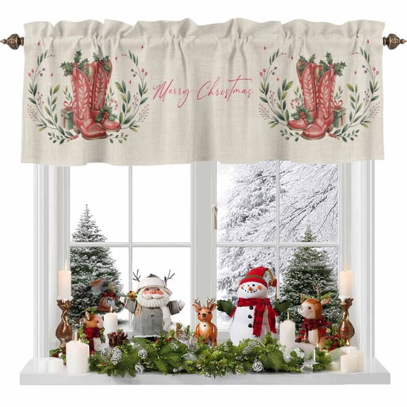 Kitchen Curtain Valances for Windows,Vintage Red Boots on Linen Rod Pocket Small Valance Panel