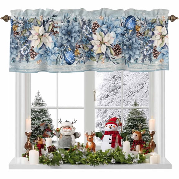 Kitchen Curtain Valances for Windows,Watercolor Blue Flowers Rod Pocket Small Valance