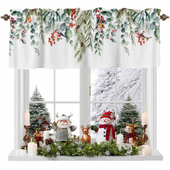Kitchen Curtain Valances for Windows,Watercolor Eucalyptus Leaves Rod Pocket Small Valance