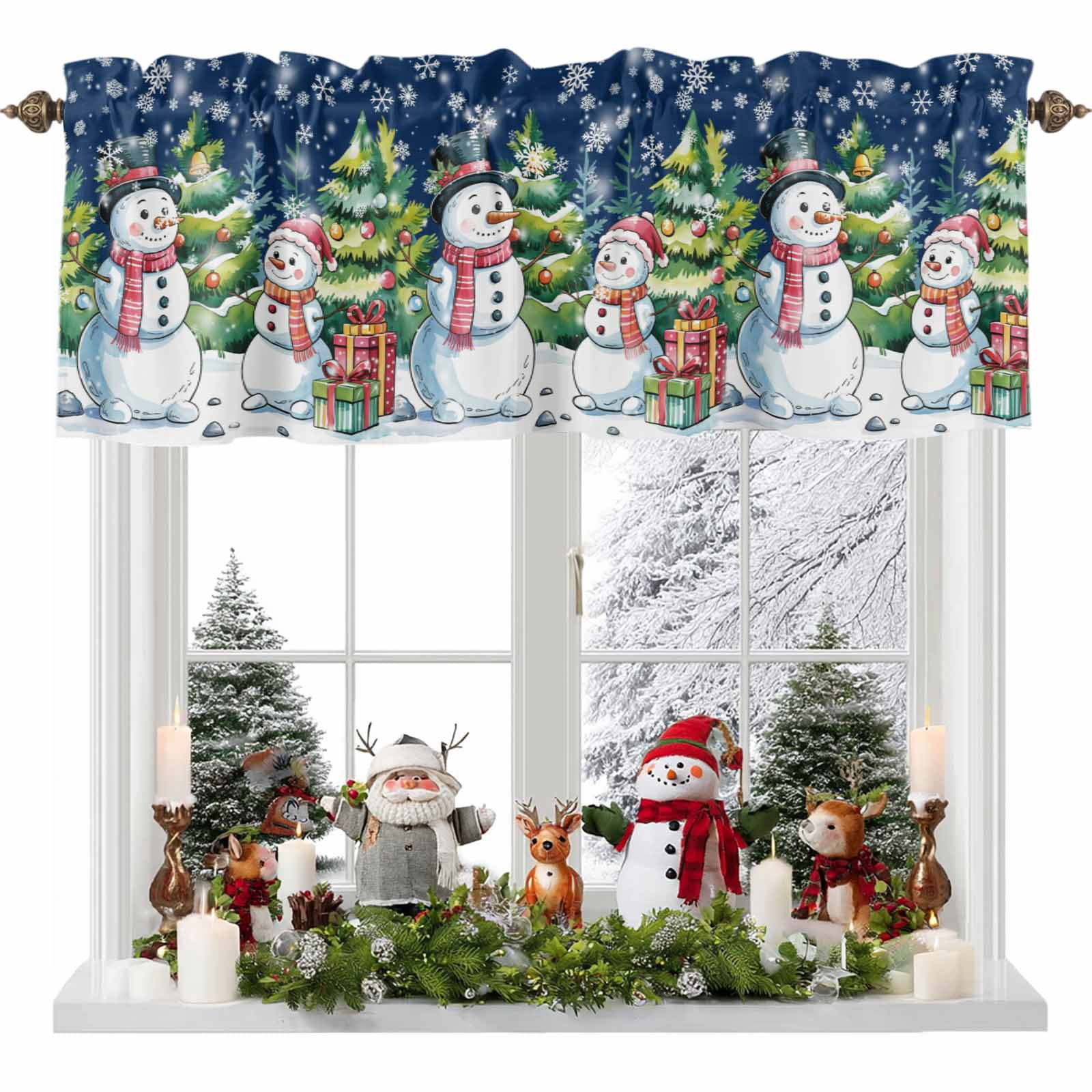 Kitchen Curtain Valances for Windows,Watercolor Winter Snowflake Rod ...