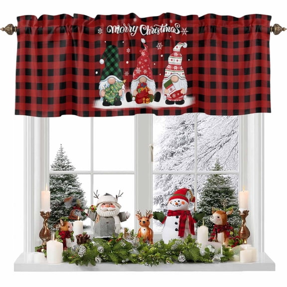 Kitchen Curtain Valances for Windows,Winter Gnome Snowflake Rod Pocket Small Valance Panel