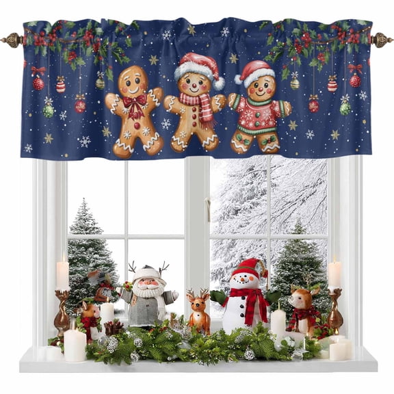 Kitchen Curtain Valances for Windows,Xmas Ball Candy Cookie Navy Blue Rod Pocket Small Valance