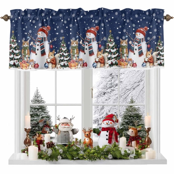 Kitchen Curtain Valances for Windows,Xmas Snowman Dark Blue Rod Pocket Small Valance Panel