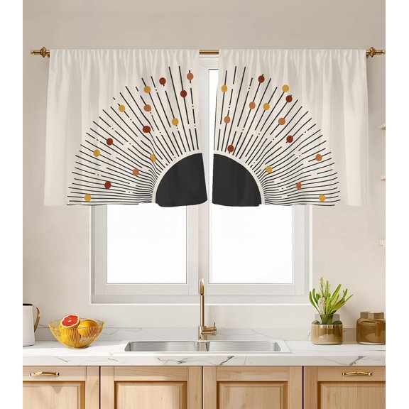 Kitchen Curtains (2 Pcs) Over Sink for Bathroom Window Cafe Basement Cortinas para Cocina Farmhouse Short Mini Curtain Flower Bee Summer Daisy Elegant Country Rustic Modern Cute - 27.5×36"