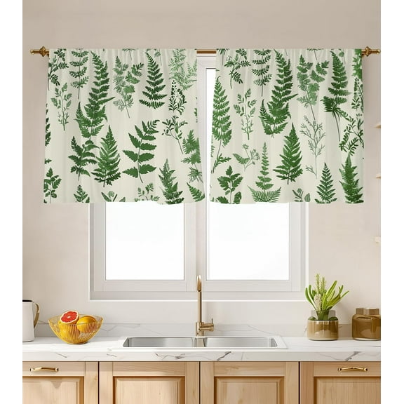 Kitchen Curtains (2 Pcs) Over Sink Bathroom Window Cafe Basement Cortinas para Cocina Farmhouse Short Mini Curtain Green Botanical Plant Spring Elegant Country Rustic Modern Cute - 26×24"