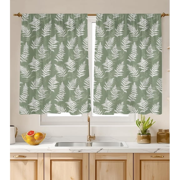 Kitchen Curtains (2 Pcs) Over Sink Cafe Basement Cortinas para Cocina Farmhouse Short Mini Curtain for Bathroom Window Spring Summer Elegant Country Rustic Modern Cute, 26×36, Saga Plants