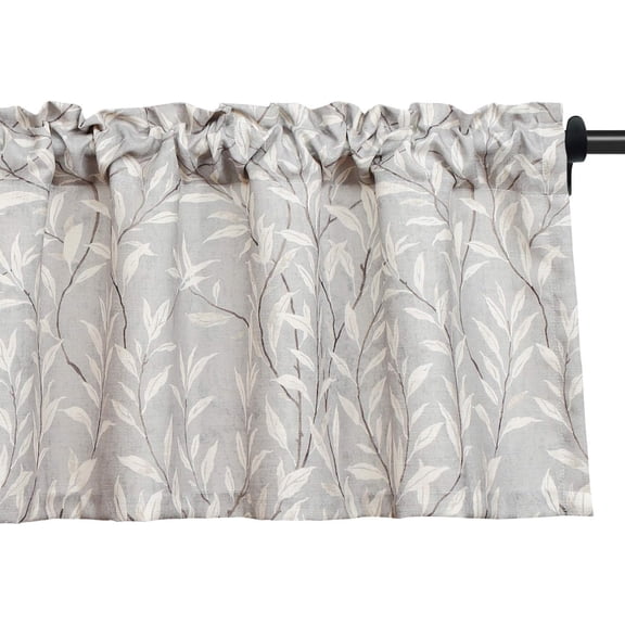 Kitchen Curtains 24 Inch Length, Green Leaves Print Linen Texture Short Tier Curtains Rod Pocket Valances for Dining Room, 30 x 24, 2 Panels