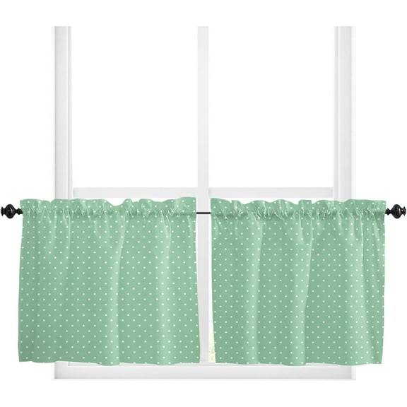 Kitchen Curtains 24 Inch Length, Texture of Polka Dot Farmhouse Curtains & Drapes, Simple Green with White Polka Dot Rod Pocket Window Curtains for Living Room/Bedroom/Bathroom, 27.5x24, 2 Panels